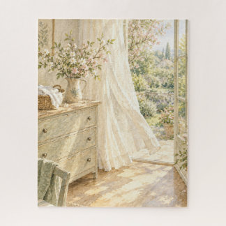 Puzzle Fenêtre de cottage à l'aquarelle Jardin printanier