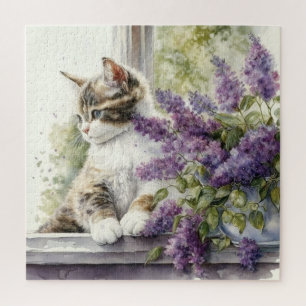Puzzle Fenêtre Fleurs de lavande de chats Kitten Lumière