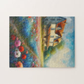 Puzzle Ferme dans un champ de fleurs (Horizontal)