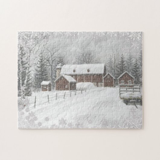 Puzzle Ferme de la Red Barne des neiges d'hiver (Horizontal)