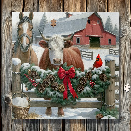 Puzzle Ferme de Noël Brown pour le cheval et la vache