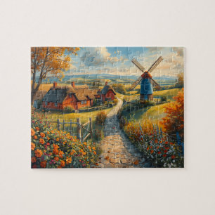 Puzzle Ferme du moulin à vent d'automne Cottage Chemin fl