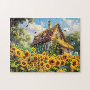 Puzzle Ferme ensoleillée avec des tournesols en fleurs