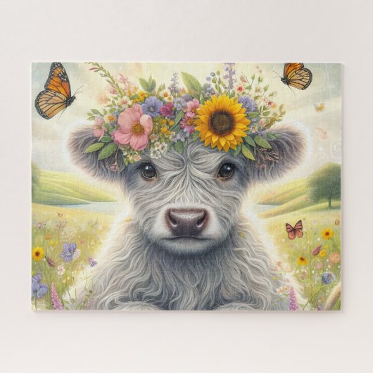 Puzzle Ferme florale Vache des Highlands (Horizontal)