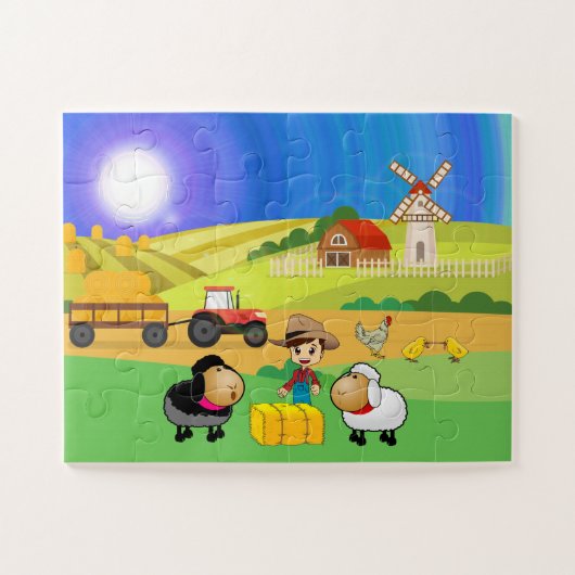 Puzzle Ferme mignonne, moutons et poussins (Horizontal)