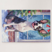 Puzzle Festive Boston Terrier Christmas Art (Horizontal)