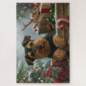 Puzzle Festive de Noël de Chien Airedale (Vertical)