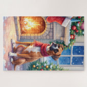 Puzzle Festive Fireplace Boxer Christmas Art (Horizontal)