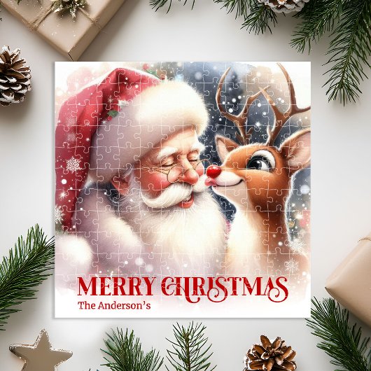 Puzzle Festive Santa Claus Rudolph Personalized Kids Gift