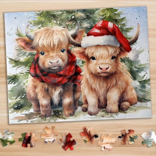 Puzzle Fête Cosy Highland Cow Noël