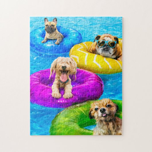 Puzzle Fête de chien dans la piscine (Vertical)