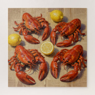 Puzzle Fête de homard frais bouilli au citron sur journal