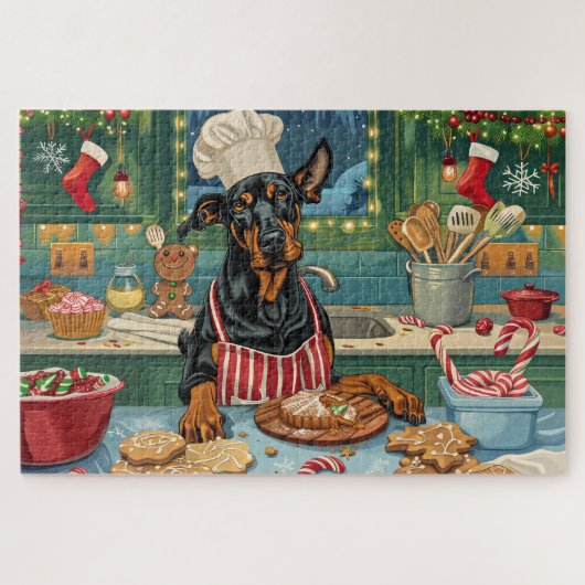Puzzle Fête de Noël Doberman Pinscher (Horizontal)