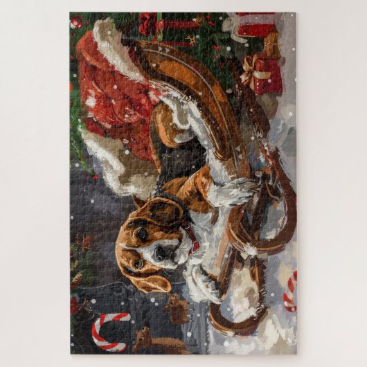 Puzzle Fête de Noël du chien beagle (Vertical)