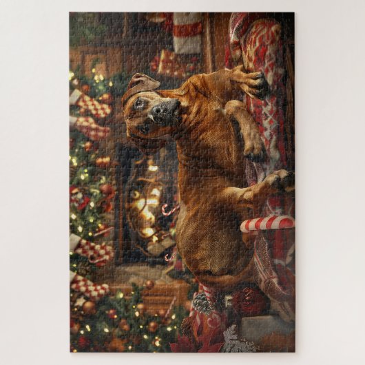 Puzzle Fête de Noël du chien de Rhodesian Ridgeback (Vertical)