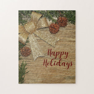 Puzzle Fête de Noël Golden Green Feuilles Rouge Russe