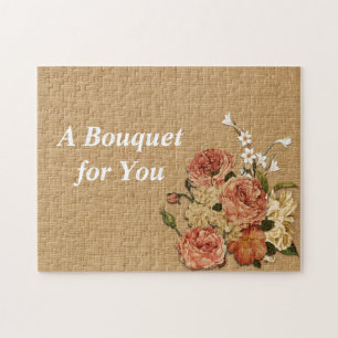 Puzzle Fête des mères Pêcher Roses Bouquet rouille Burlap