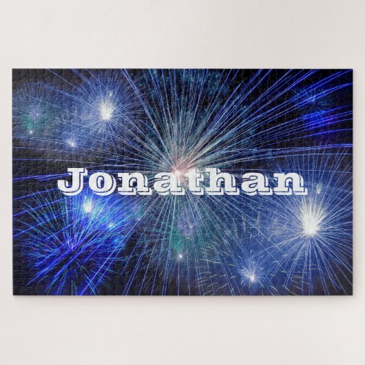 Puzzle Feu d'artifice bleu impossible personnalisé (Horizontal)