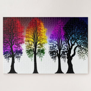 Puzzle Feuillage arc-en-ciel sur les Silhouettes noires