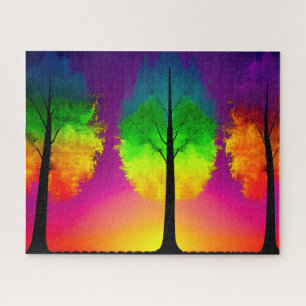 Puzzle Feuillage arc-en-ciel sur silhouettes d'arbre Ciel