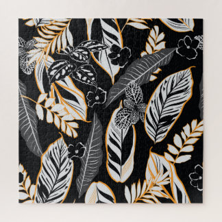 Puzzle Feuillage de nuit tropical : Motif Vintage foncé