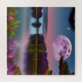 Puzzle Feuillage pourpre Lune et lac paisible (Horizontal)