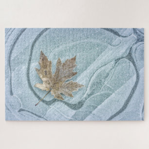 Puzzle Feuille d'érable gelée sur glace