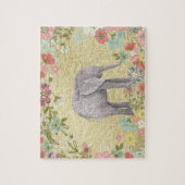 Puzzle Feuille d'or florale de cadre d'éléphant chic (Vertical)