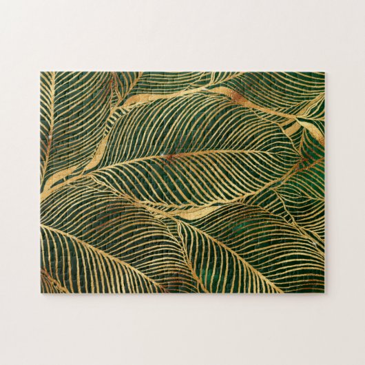 Puzzle Feuille d'or Forêt verte Élégant Motif (Horizontal)