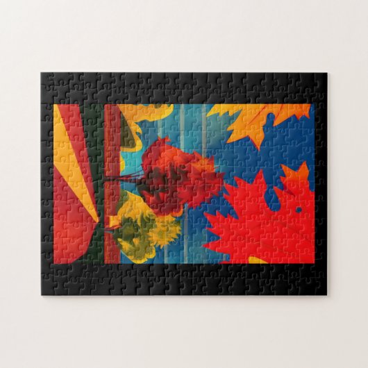 Puzzle Feuilles automnales arbres rétro style carte posta (Horizontal)