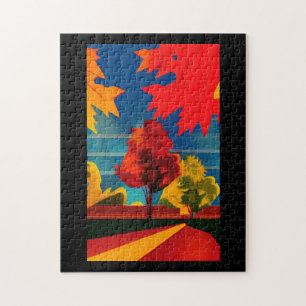 Puzzle Feuilles automnales arbres rétro style carte posta