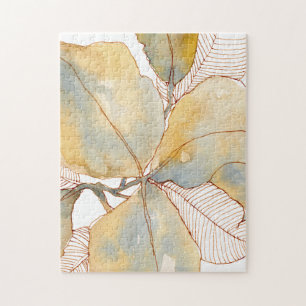 Puzzle Feuilles botaniques aquarelles bleu or mat