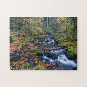 Puzzle Feuilles d'automne éparpillées le long du ruisseau
