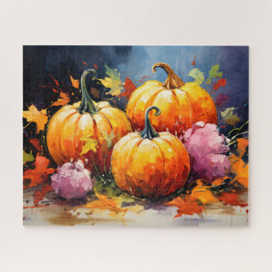 Puzzle Feuilles d'automne rustiques Citrouilles colorées