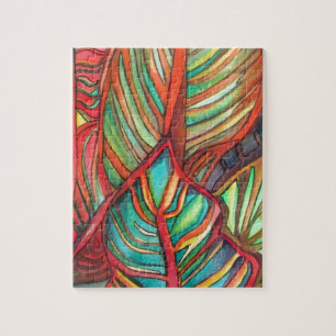 Puzzle Feuilles de Canna orange aquarelle art original