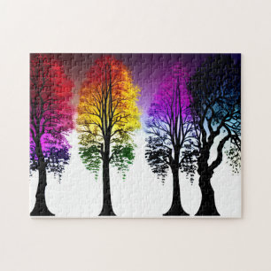 Puzzle Feuilles de couleur d'automne sur les Silhouettes 