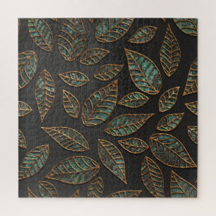 Puzzle Feuilles de cuivre : texture grunge noire.