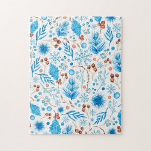Puzzle Feuilles et baies aquarelles hivernales modernes
