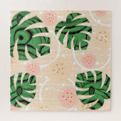 Puzzle Feuilles Monstera sur rose. (Horizontal)