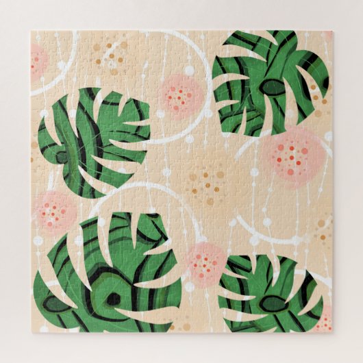 Puzzle Feuilles Monstera sur rose. (Vertical)