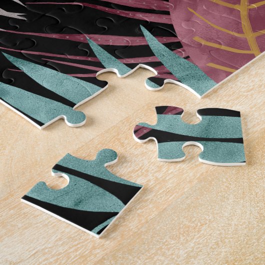 Puzzle Feuilles sombres tropicaux : Motif textile (Côté)