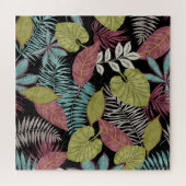 Puzzle Feuilles sombres tropicaux : Motif textile (Horizontal)