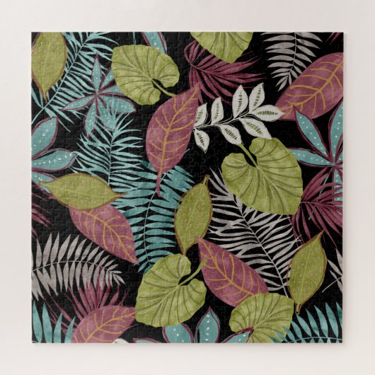 Puzzle Feuilles sombres tropicaux : Motif textile (Horizontal)