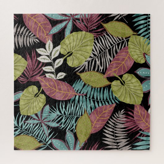 Puzzle Feuilles sombres tropicaux : Motif textile (Vertical)
