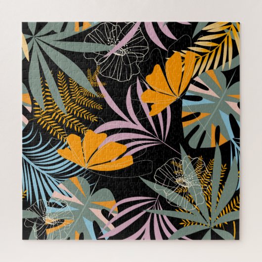 Puzzle Feuilles tropicaux : Vintage foncé. (Vertical)