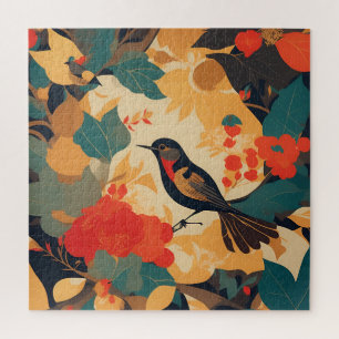 Puzzle feuilles vintages de fleurs d'oiseaux