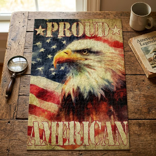 Puzzle Fier Américain. Bald Eagle et drapeau des États-Un