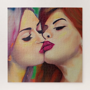 Puzzle Fierté aquarelle Deux femmes partagent un baiser