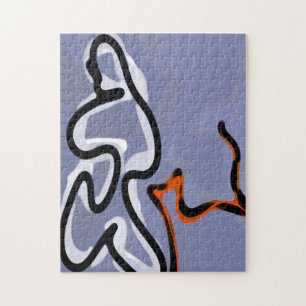 Puzzle Figure avec Feline : bleu Abstrait, orange, B & W