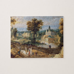 Puzzle Figures dans un paysage avec le bey de village et